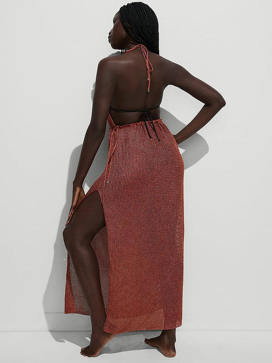 Beachwear Crochet Metallic Plunge Dress